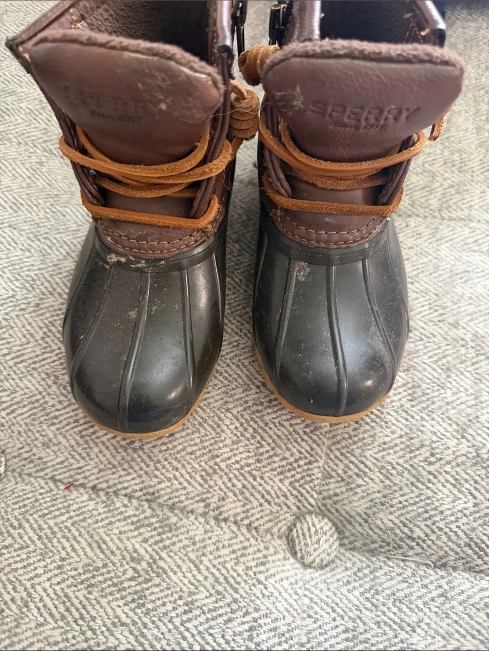 Sperry Kids Brown Leather & Black Rubber Duck Boots